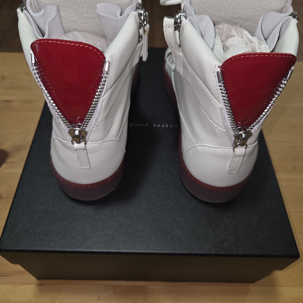 Giuseppe Zanotti White and Silver High-Tops with Red Soles - Picture 9 of 13